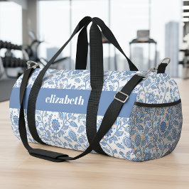 Blau Weiße Florale Botanische Mustername Modern Duffle Bag