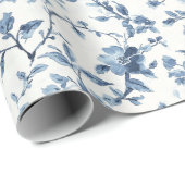 Blau-weiße florale Brautparty Geschenkpapier (Rolleneckpunkt)