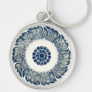 Blau Weiße Florale Chinesische Runde Schlüsselanhänger