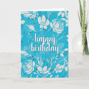 Blau-weiße florale Geburtstagsgrüße Karte