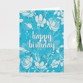 Blau-weiße florale Geburtstagsgrüße Karte