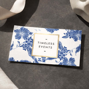 Blau Weiße Florale Hochzeitsplanerin Elegant Visitenkarte