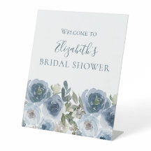 Blau-weiße florale Wasserfarben-Hochzeitsdusche