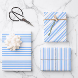 Blau-weiße Fünf-Streifen-Muster Geschenkpapier Set