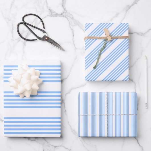 Blau-weiße Fünf-Streifen-Muster Geschenkpapier Set (Vorderseite)