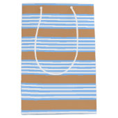 Blau-weiße Fünf-Streifen-Muster mit Bräune Mittlere Geschenktüte (Vorderseite)