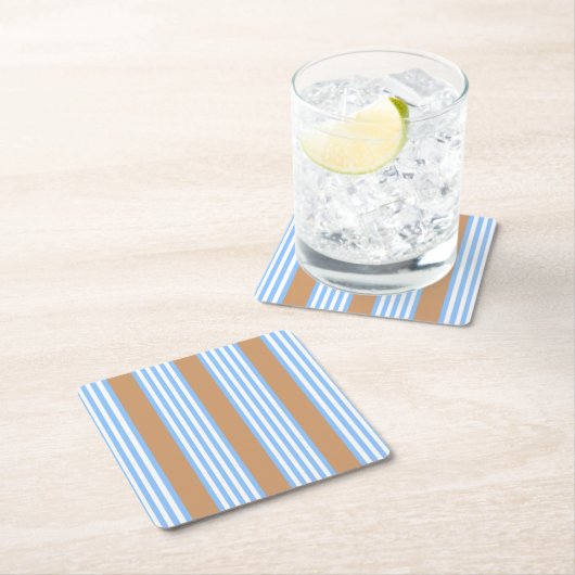 Blau-weiße Fünf-Streifen-Muster mit Bräune Rechteckiger Pappuntersetzer (Vor Ort)