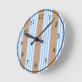 Blau-weiße Fünf-Streifen-Muster mit Bräune Runde Wanduhr (Winkel)