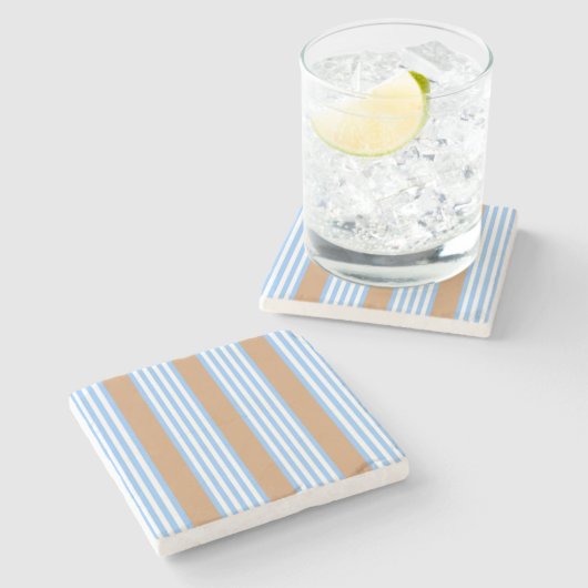 Blau-weiße Fünf-Streifen-Muster mit Bräune Steinuntersetzer (Seitenansicht)