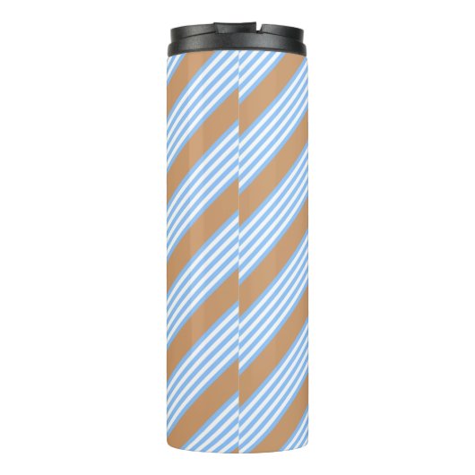 Blau-weiße Fünf-Streifen-Muster mit Bräune Thermosbecher (Rückseite)