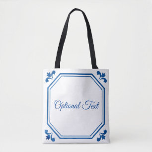 Blau-weiße Geometrie & Blumen Tasche