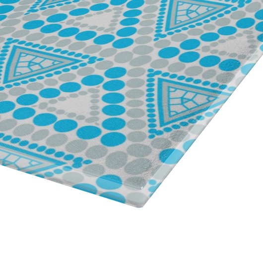 Blau+Weiße geometrische Musterglasplatine Schneidebrett (Ecke)