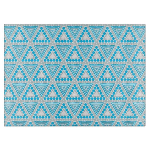 Blau+Weiße geometrische Musterglasplatine Schneidebrett (Vorderseite)
