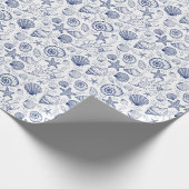 Blau-weiße Geschenkverpackung mit Muscheln Geschenkpapier (Ecke)