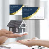 Blau-weiße Golddekoration mit QR-Code Stilvoll Visitenkarte