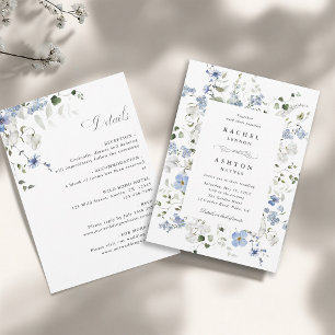 Blau Weiße Grüne Florale Alles-in-Einem-Hochzeit  Einladung