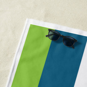 Blau Weiße Grüne Vertikale Streifen Personalisiert Strandtuch