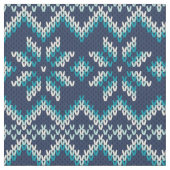 Blau-weiße Imitate Strick Sweater Snowflakes Muste Stoff (Nahaufnahme)