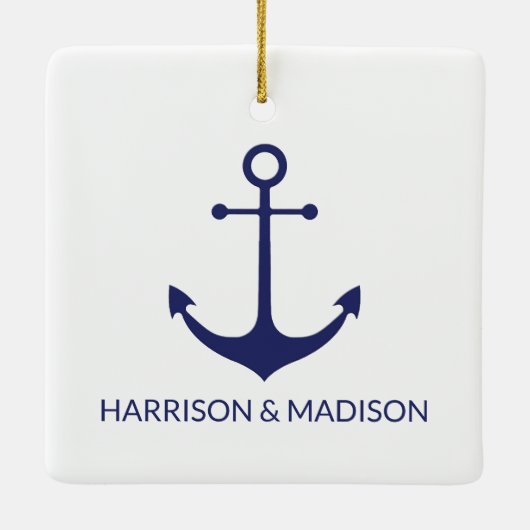 Blau-weiße individuelle Namen der Nautikanker Keramikornament (Rückseite)