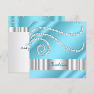 Blau Weiße Juwel Diamanten Silber Geburtstagsfeier Einladung