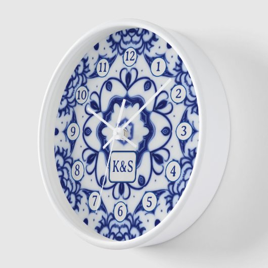 Blau-weiße Keramik lackiert - Landküche Uhr (Winkel)