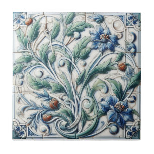 Blau-weiße Keramik mit Rosenknospe Fliese