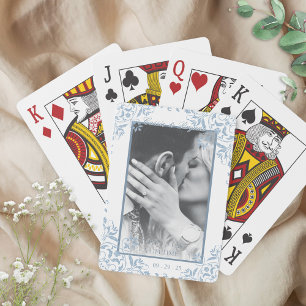 Blau-weiße Küste Chic Wedding Foto Favoriten Spielkarten