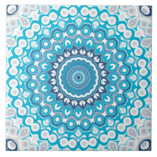 Blau-weiße Mandala-Matte Winter geometrisch Fliese