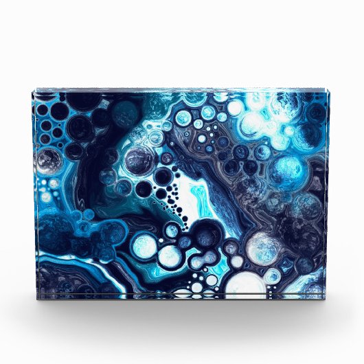 Blau-weiße Marmorflüssigkeit Kunst Fotoblock (Vorderseite)