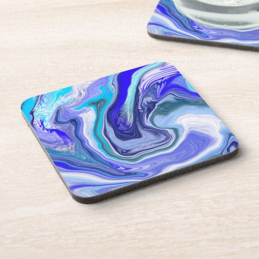 Blau-weiße Marmorflüssigkeit Kunst Getränkeuntersetzer (Linke Seite)
