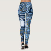 Blau-weiße Marmorflüssigkeit Kunst Leggings (Rückseite)