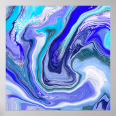 Blau-weiße Marmorflüssigkeit Kunst Poster (Vorne)