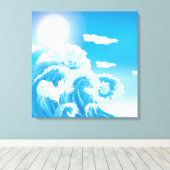 Blau-weiße Meereswellen gewickelt Leinwand drucksv (Insitu (Holzboden))