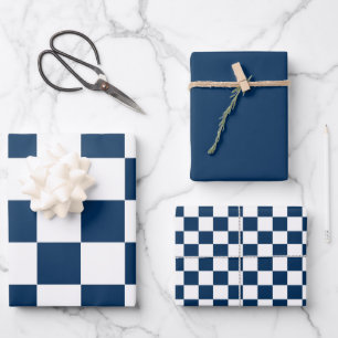 Blau Weiße Moderne Kontrolle  Geschenkpapier Set