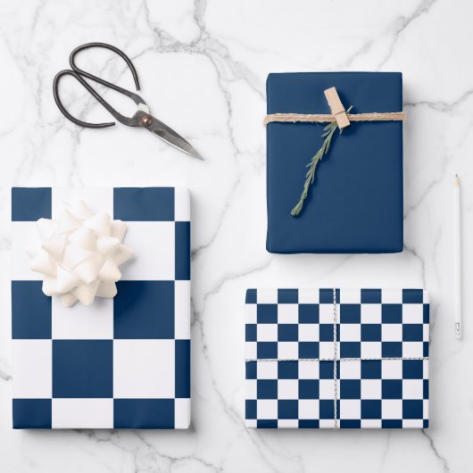 Blau Weiße Moderne Kontrolle  Geschenkpapier Set (Vorderseite)