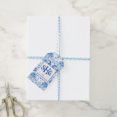 Blau-Weiße Monogramm-Geschenkkarte Geschenkanhänger (Mit Garn)