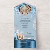 Blau-weiße Muscheln Ozeanwellen irisierender Stran All In One Einladung (Innen Boden)