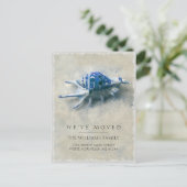 Blau-weiße Muschelschalen-Bewegung Ankündigungspostkarte (Stehend Vorderseite)