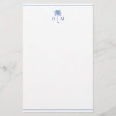 Blau-Weiße Palm-Palmetto-Baum-Monogramm Briefpapier (Vorderseite)