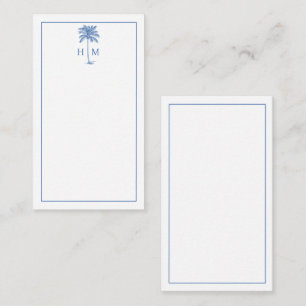 Blau-Weiße Palm-Palmetto-Baum-Monogramm Mitteilungskarte