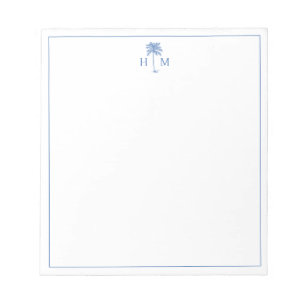 Blau-Weiße Palm-Palmetto-Baum-Monogramm Notizblock