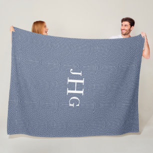 Blau-weiße Polka-Dot-Monogramm Fleece Blanket