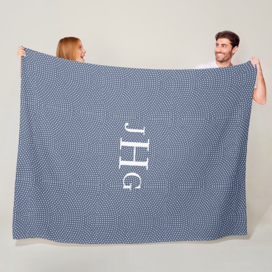 Blau-weiße Polka-Dot-Monogramm Fleece Blanket (Beispiel)