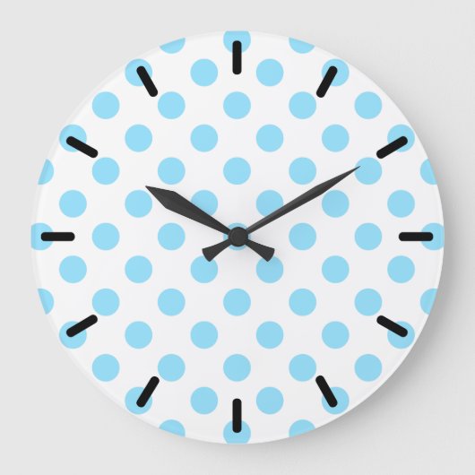 Blau-weiße Polka-Punkte Große Wanduhr (Vorderseite)