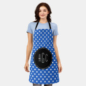 Blau-weiße Polka-Punkte mit schwarzer Monogramm Schürze (Getragen)