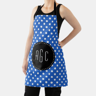 Blau-weiße Polka-Punkte mit schwarzer Monogramm Schürze
