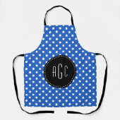Blau-weiße Polka-Punkte mit schwarzer Monogramm Schürze (Vorderseite)