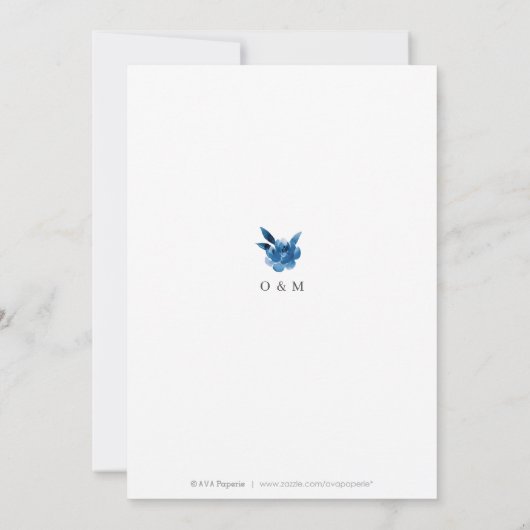 Blau-weiße Probe mit Blumen Einladung (Rückseite)