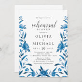 Blau-weiße Probe mit Blumen Einladung (Vorne/Hinten)