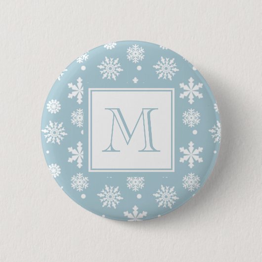 Blau-Weiße Schneeflocken Muster 1 mit Monogramm Button (Vorderseite)